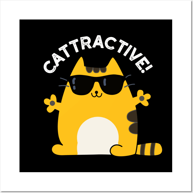 Cattractive Cute Attractive Cat Pun Wall Art by punnybone